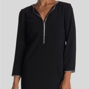 Trina Turk V-Neck Rhinestone Embellished Shift Dress in Black Size 4